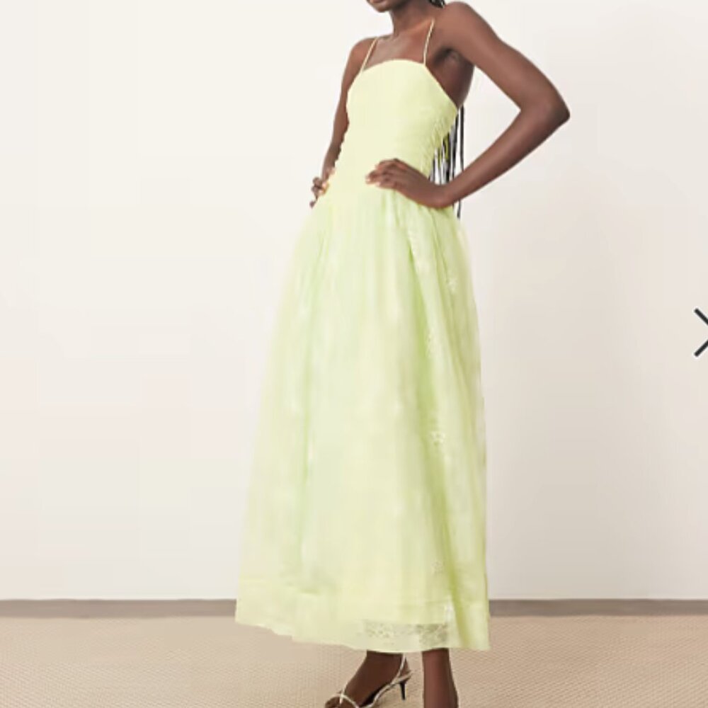 NWT- ARRANGE lace corset detail midi dress with full skirt in apple green